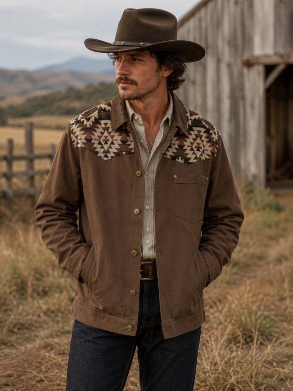 Cody James Western Jacket Brown Southwestern Canvas Chore Trucker XL